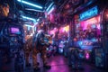 Futuristic cyberpunk robot tiger. Generative AI