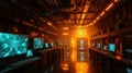 Futuristic Cyberpunk Server Room with Neon Lights