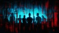 Futuristic Cyberpunk Silhouettes: Dark Reds And Blues In Tilt Shift Style