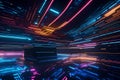 Futuristic Cyberpunk Speed Lights: Abstract Background of Moving Neon Technology Royalty Free Stock Photo