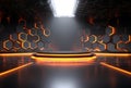 Futuristic Cyberpunk Stage With Orange Neon Hexagons And Spotlight Dramatic Lighting Royalty Free Stock Photo