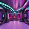 A futuristic cyberpunk-themed underground hideout with glowing screens and industrial pipes4