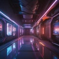 A futuristic cyberpunk-themed underground hideout with glowing screens and industrial pipes5