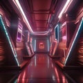 A futuristic cyberpunk-themed underground hideout with glowing screens and metallic decor5