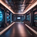 A futuristic cyberpunk-themed underground hideout with glowing screens and metallic decor2