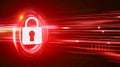 A futuristic cybersecurity concept with a digital padlock icon