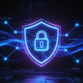 Glowing Cybersecurity Shield with Digital Lock and Network Connections â Data Protection Technology Background Royalty Free Stock Photo