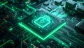 AI Cybersecurity Microchip with Digital Lock Data Encryption Secure Network Infrastructure and Advanced Information Royalty Free Stock Photo