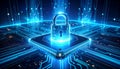 Futuristic Cybersecurity Data Protection Concept with Digital Lock on Microchip AI Encryption Secure Royalty Free Stock Photo