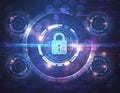 Futuristic Cybersecurity Digital Lock Interface with AI Data Protection and Secure Network Technology Concept Background Royalty Free Stock Photo