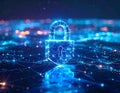 Futuristic Cybersecurity Digital Lock with Data Protection Network, AI Security Technology Royalty Free Stock Photo