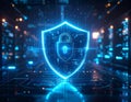 Futuristic Cybersecurity Shield with AI Digital Lock and Data Protection Technology Royalty Free Stock Photo