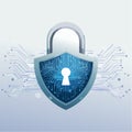 Futuristic Cybersecurity Shield and Digital Lock Royalty Free Stock Photo