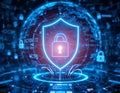 Futuristic Cybersecurity Shield with Global Network Background Royalty Free Stock Photo