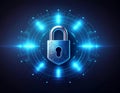 Futuristic Cybersecurity Shield Lock with AI Digital Protection and Secure Network Technology Concept Background Royalty Free Stock Photo