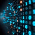 Futuristic cybersecurity visualization, binary code streams representing encrypted data, digital grid structure, information Royalty Free Stock Photo