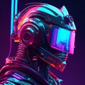 Futuristic cyborg cyberpunk robot in neon light. 3d rendering Generative AI