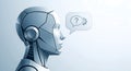 Futuristic cyborg head in profile thinking about technical questions, representing artificial intelligence and innovation concepts Royalty Free Stock Photo