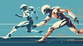 Futuristic cyborgs running on the road. illustration Generative AI