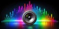 Futuristic 3D Audio Visualization Dynamic Sound Waves Erupting from a Sleek Black Speaker a Stunning Mesh Model