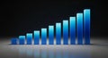 Futuristic 3D bar chart in vibrant blue tones on a dark background, representing business growth Royalty Free Stock Photo