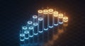 Futuristic 3D Bar Graph with Glowing Blue and Orange Elements on Grid Background Royalty Free Stock Photo