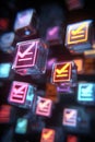 Futuristic 3D Checklist Icons in Data Stream Visualization Royalty Free Stock Photo
