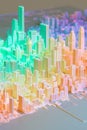A futuristic 3D city map with pinpointed landmarks and colorful spatial data overlays. Royalty Free Stock Photo