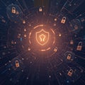 Futuristic Digital Illustration Shield Padlocks Dark Background - Cybersecurity Data Protection Royalty Free Stock Photo
