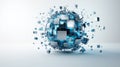 Digital Sphere with Exploding Blue Cubes Royalty Free Stock Photo