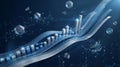 A futuristic 3D DNA strand showcasing a sequence of genetic information in a digital environment Royalty Free Stock Photo