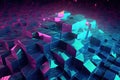 Futuristic 3D geometric shape background, virtual environment filled with holographic, pulsating geometric shapes, creating a