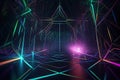Futuristic 3D geometric shape background, virtual environment filled with holographic, pulsating geometric shapes, creating a