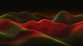 Futuristic 3D Grid Waveform Visualization: Neon Red and Lime Green Topography Lines Royalty Free Stock Photo