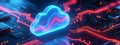 3D Neon Cloud Computing Icon with Data Graph on Circuit Board Royalty Free Stock Photo
