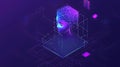 3D illustration of a futuristic human head with glowing brain, surrounded by digital circuits and abstract shapes Royalty Free Stock Photo