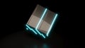 Futuristic 3D neon cube with glowing edges on black background. Abstract technology render with blue and pink electric Royalty Free Stock Photo