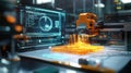 Futuristic 3d printer creating hologram model in laboratory Royalty Free Stock Photo