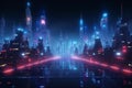 Futuristic 3D render Cyber night cityscape with captivating luminosity