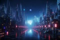 Futuristic 3D render Cyber night cityscape with captivating luminosity