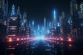 Futuristic 3D render Cyber night cityscape with captivating luminosity