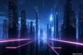 Futuristic 3D render Cyber night cityscape with captivating luminosity