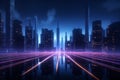 Futuristic 3D render Cyber night cityscape with captivating luminosity