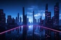 Futuristic 3D render Cyber night cityscape with captivating luminosity