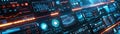 Futuristic 3D render of data visualization tools integrated into a cyberpunk mainframe Royalty Free Stock Photo
