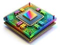 Futuristic 3D Render of a Microchip Processor Exploring the Complexities of AI and Data Processing in a Networked Royalty Free Stock Photo