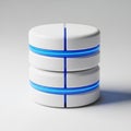 Futuristic 3D Rendered Database Icon with Glowing Blue Lights and White Cylinders storage Royalty Free Stock Photo