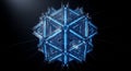 Futuristic 3D rendered spherical object composed of interconnected blue lines and dots forming a symmetrical star-like shape Royalty Free Stock Photo