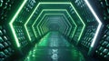 Futuristic 3D Tunnel: Exploring Hexagonal Patterns and Vibrant Greenery