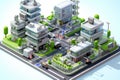 Futuristic 3d urban landscape with cutting-edge green hydrogen plant and renewable energy sources Royalty Free Stock Photo